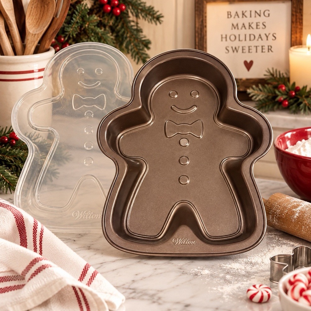 Wilton Gingerbread Man Cake Pan w Clear Lid 13.5x11 Vintage Holiday Baking